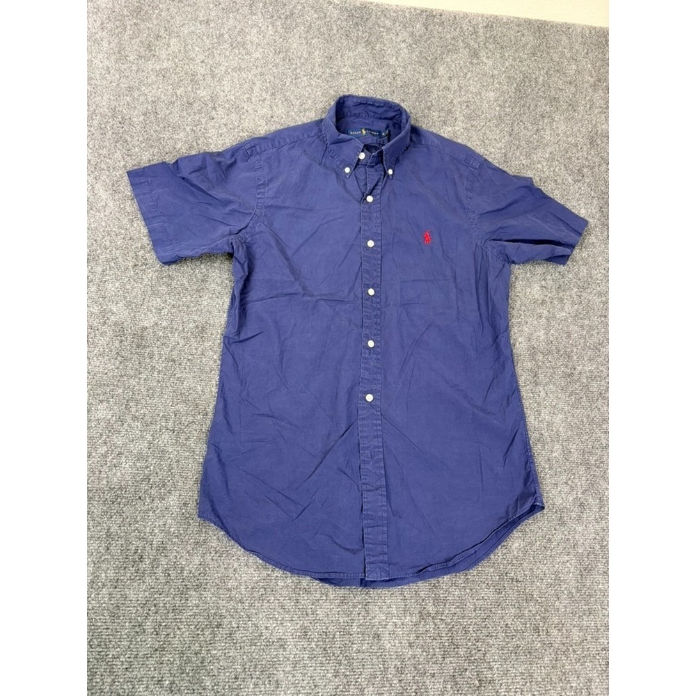 Ralph Lauren Men's Blue Solid Short Sleeve Button-Down Cotton‎ Silk Shirt Size S